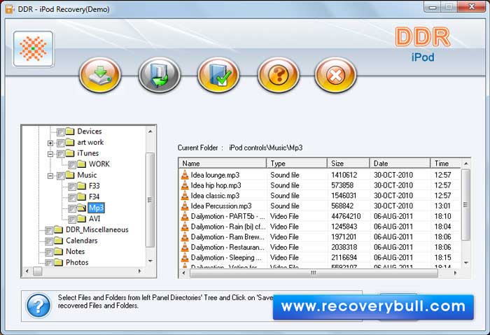 Screenshot of iPod Erased Files Restore