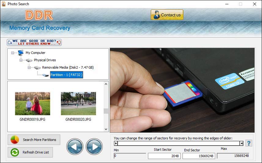 Screenshot of Sony Memory Stick Files Salvage Tool