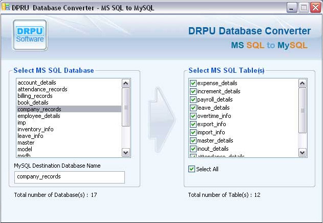 MS SQL To MySQL Conversion Program screen shot