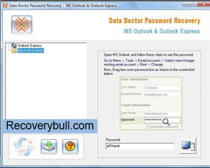 Screenshot of Outlook Email Passwords Recovery