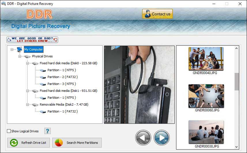 Screenshot of DDR Photo Recovery Software