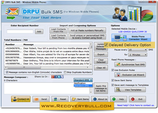 Click for Bulk SMS Software for Windows based Mobile Phones Screenshot