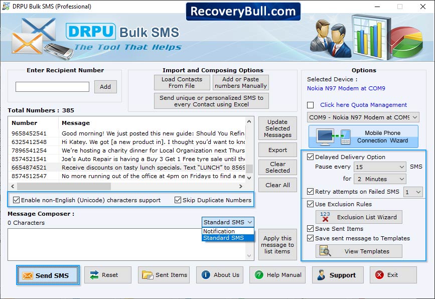 Standard Message Notifications Bulk SMS Software for Windows Phones