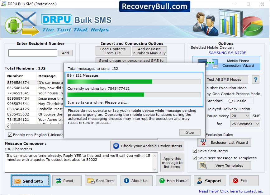 SMS Sending Process SMS Sending Process