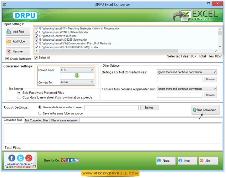 Select Conversion Settings Excel Converter