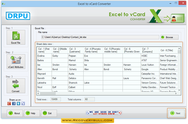 Excel to vCard Converter Software Screenshots
