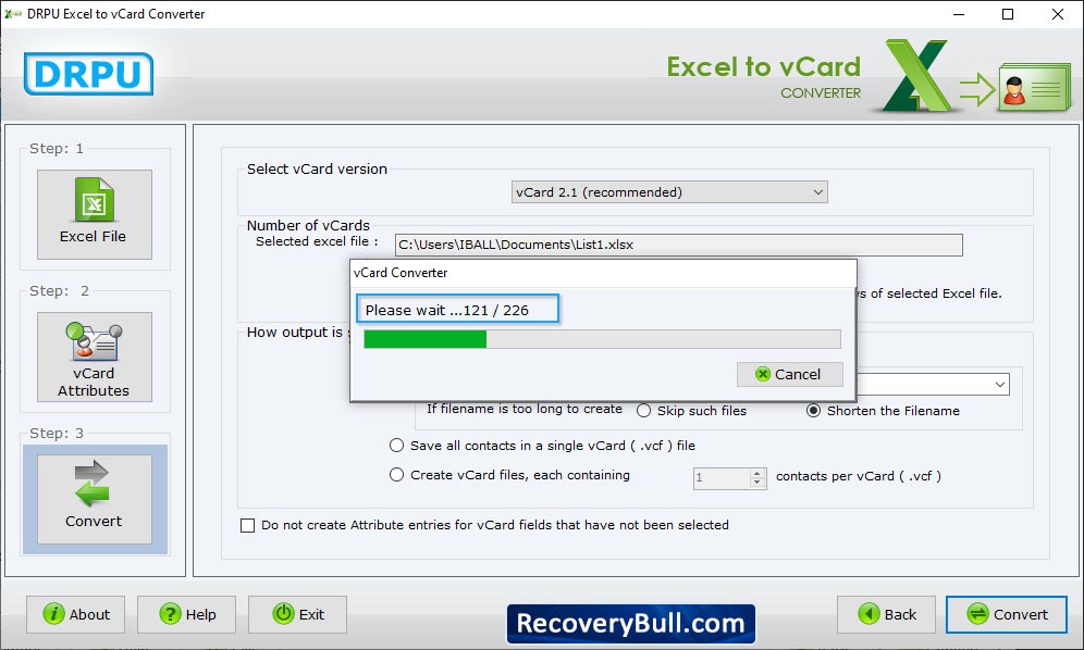 Conversion Process Excel to Windows Contacts Converter