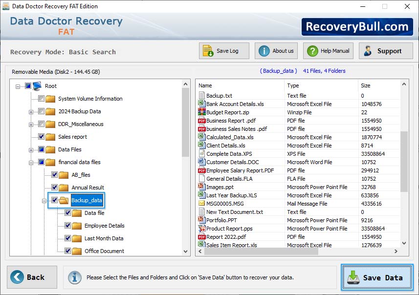 left Panel Directories FAT Data Recovery Software