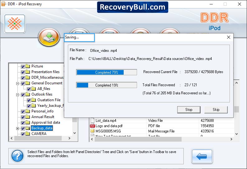 left panel directories tree iPod Data Recovery Software