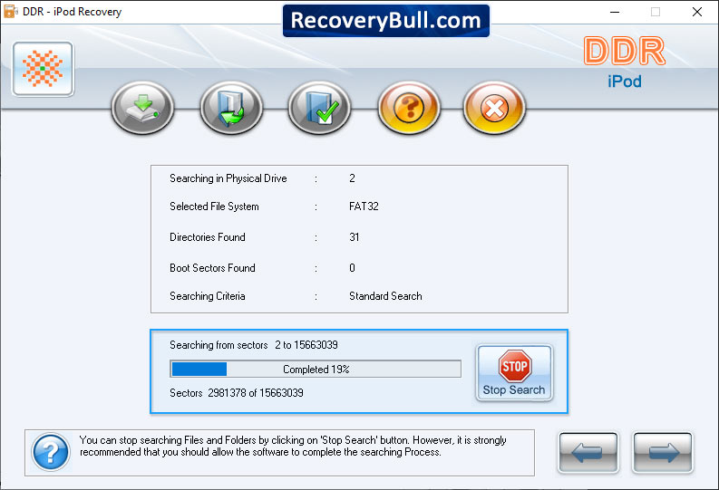 searching process iPod Data Recovery Software