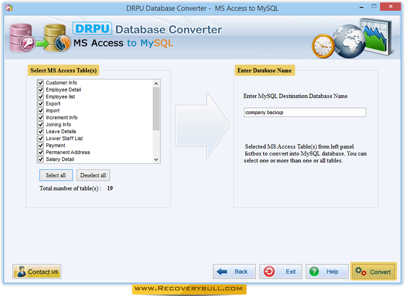 Select MS Access Table(s) MS Access to MySQL Database Converter