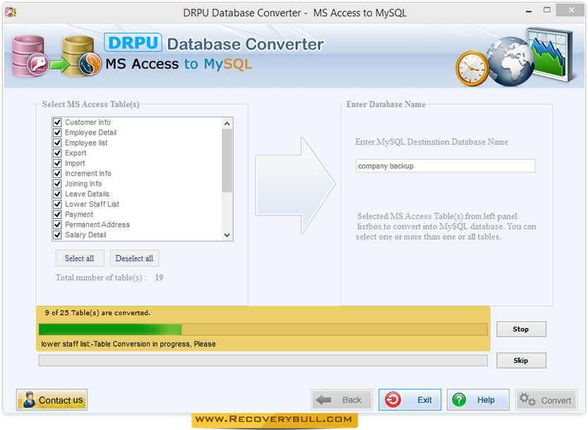 Conversion Process MS Access to MySQL Database Converter