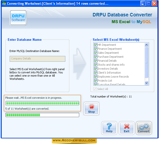 MS Excel to MySQL Database Converter Screenshots