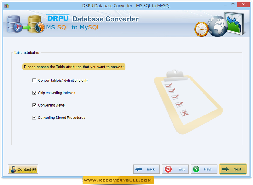 Choose Table attributes MS SQL to MySQL Database Converter Software