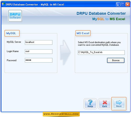 MySQL to MS Excel Database Converter Converter