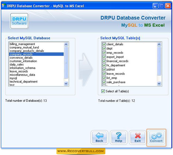 MySQL to MS Excel Database Converter