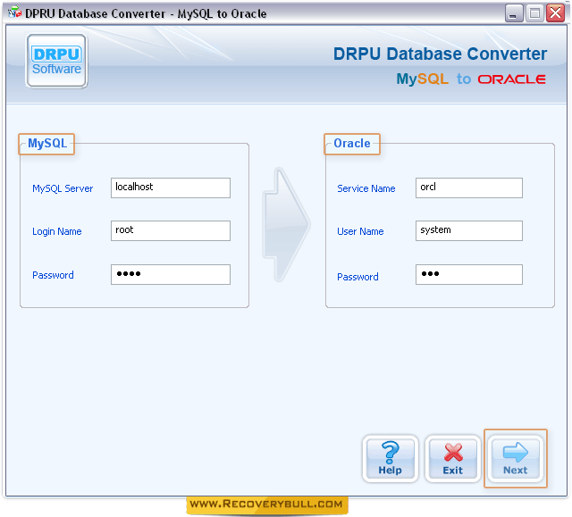 Establish Connection MySQL to Oracle Database Converter