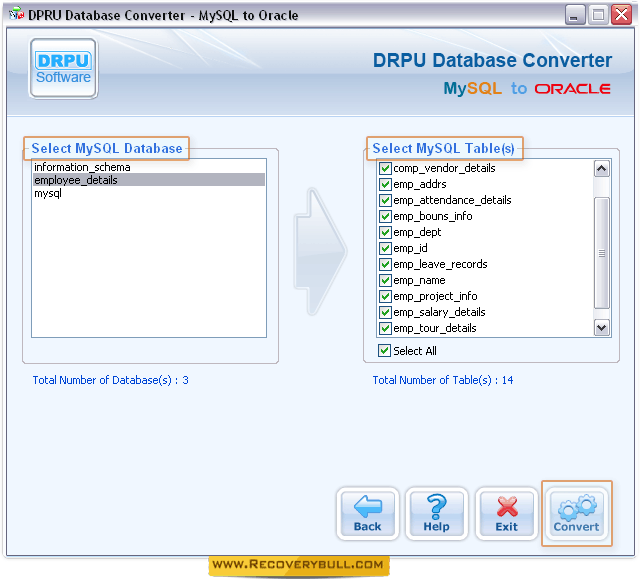 Select MySQL Tables(s). MySQL to Oracle Database Converter