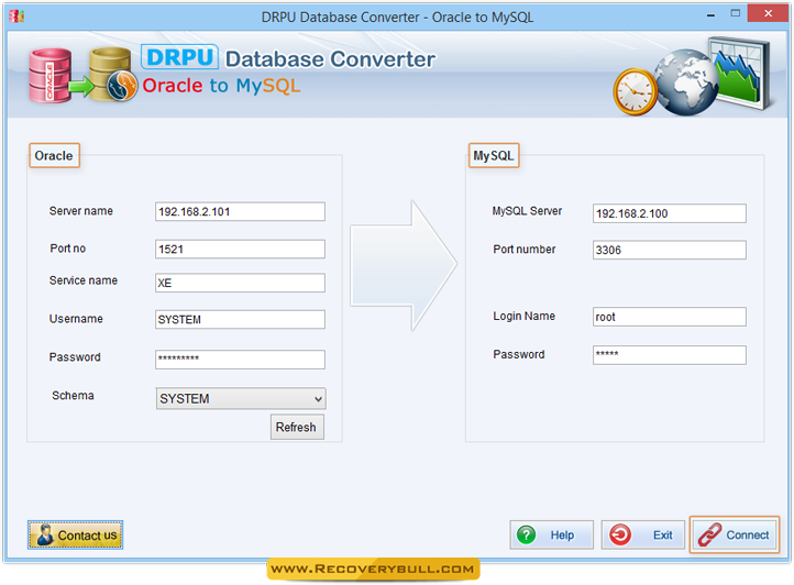Establish Connection Oracle to MySQL Database Converter