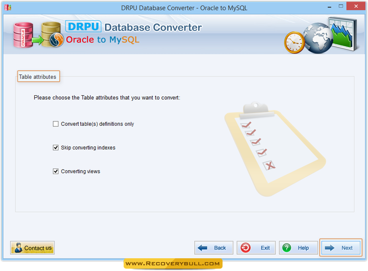 Choose Table Attributes Oracle to MySQL Database Converter