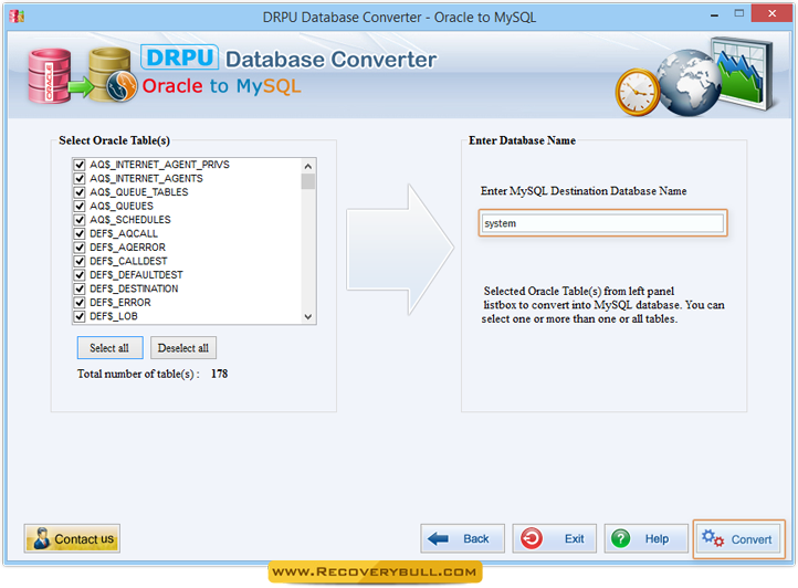 Select Oracle Table(s) Oracle to MySQL Database Converter