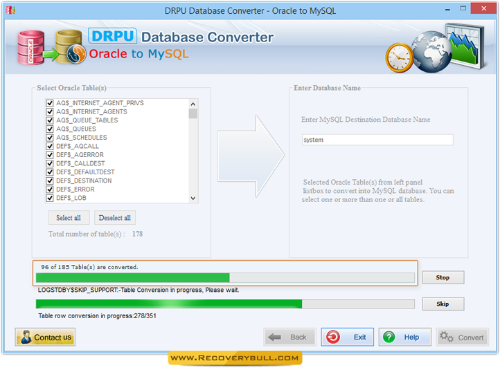 Conversion Process is going on Oracle to MySQL Database Converter