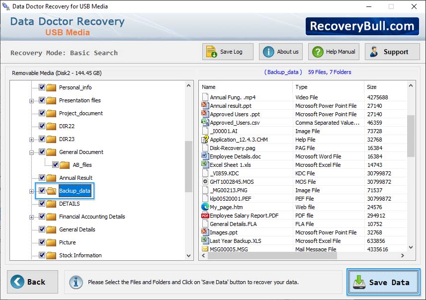 select files and folders USB Digital Media Data Recovery Software