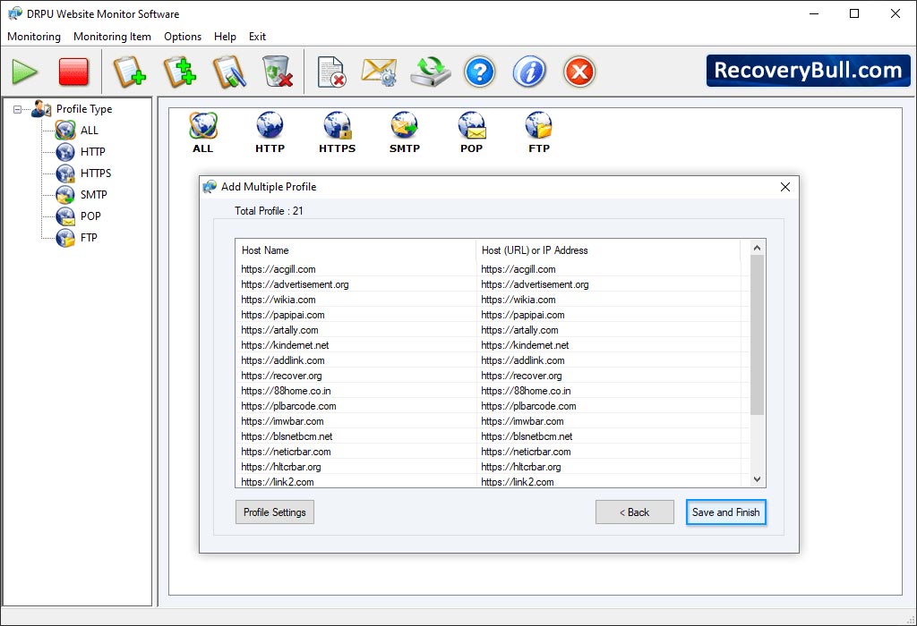 Add Profile Website Monitoring Utility Screenshots