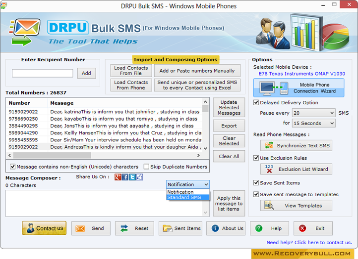 Bulk SMS Software for Windows Phones